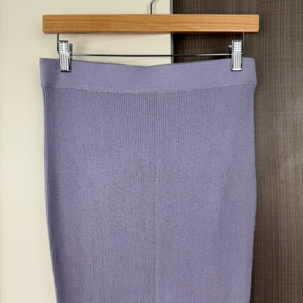 NAADAM Lavender Purple Ribbed Midi Skirt Side Slit Silk Cashmere Size Medium - Picture 3 of 8